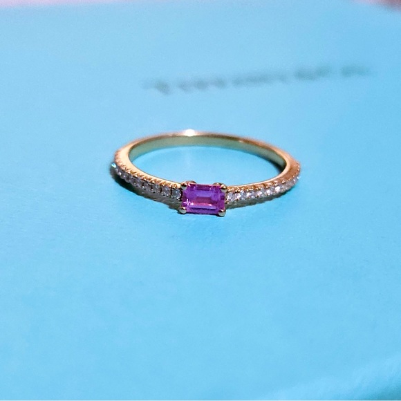 RARE Tiffany & Co. 18k Rose Gold Pink Sapphire Diamond Horizon Metro Novo Ring - Picture 1 of 7
